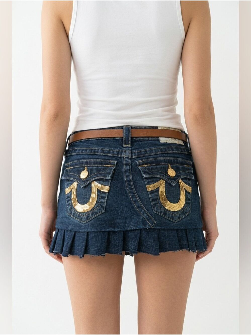 True Religion Gold-Detail Denim Mini Skirt